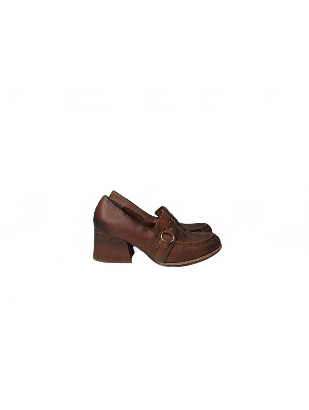 Kork-Ease Aston Brown Leather Loafers with Block‎ Heel Retro Size 9.5